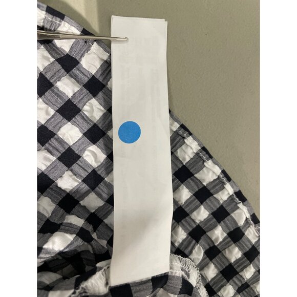 Zara Mini Dress Size XL Tiered Gingham Short Sleeve Textured Black White Ruffle - Picture 7 of 9